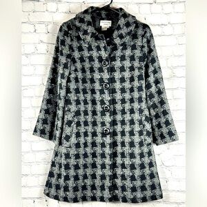 Charles Gray London Wool Blend Houndstooth Peacoat, Black And Grey, Size Small